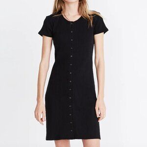 Madewell Button-Front Ribbed Mini Dress Black size Short Sleeve